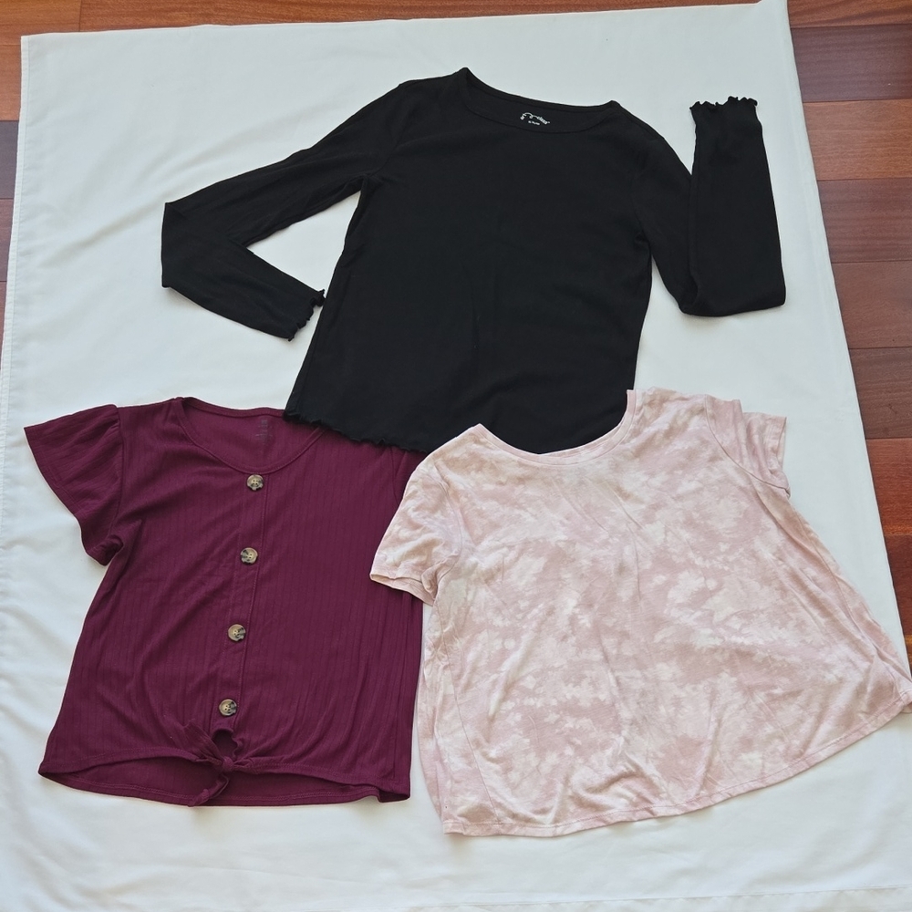 Black, Burgundy, and Pink Girl's XL (14-16) Tops Set